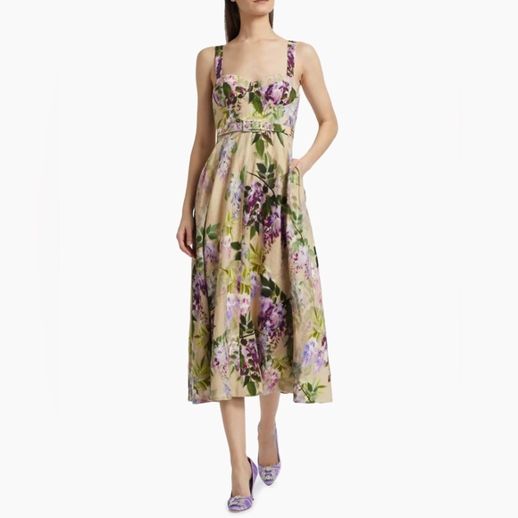 NEW Cara Cara Calypso Belted Midi Dress Wisteria Ginger Root Floral | US 4 UK 8 - Picture 4 of 15